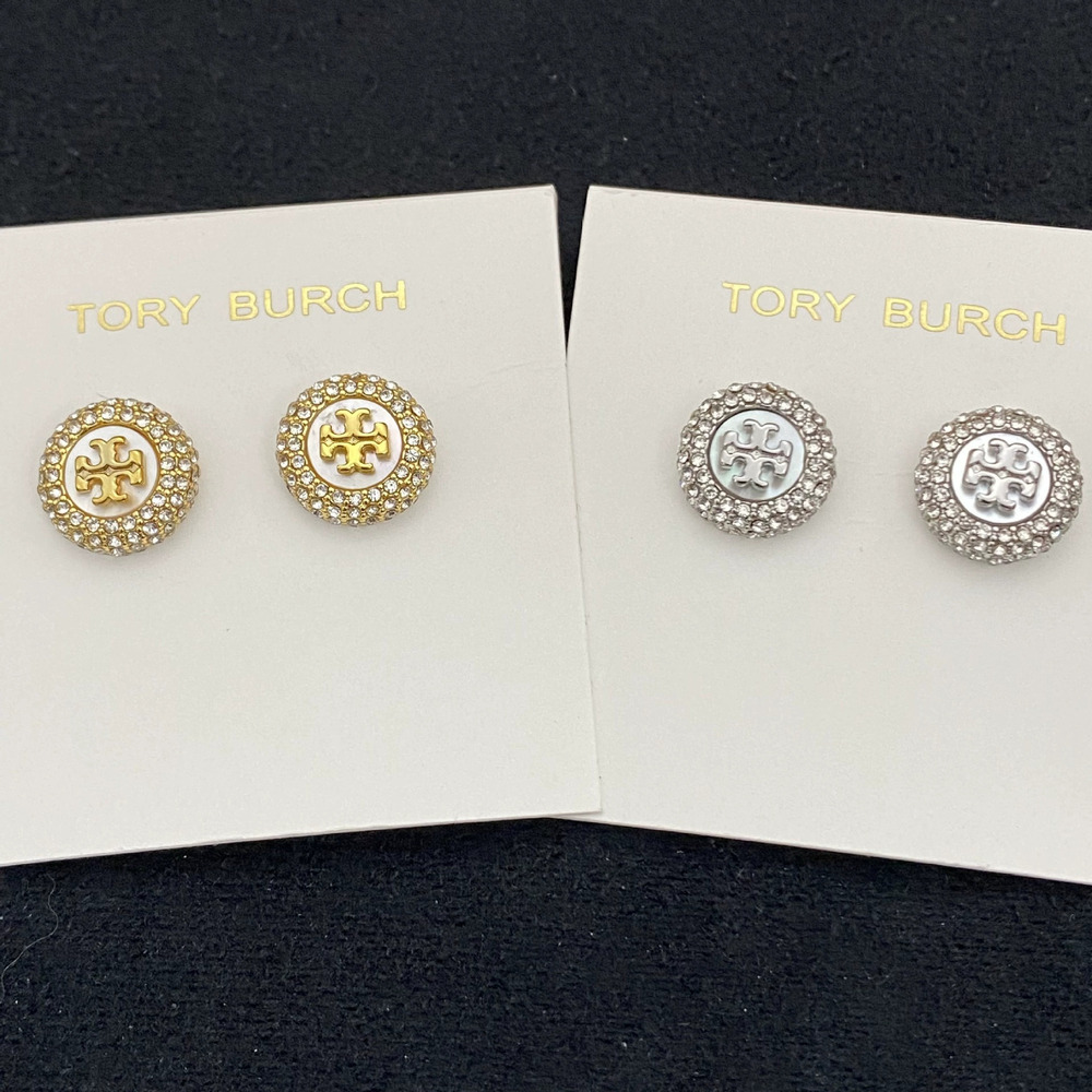 Tory Burch Round Full Diamond Stud Earrings